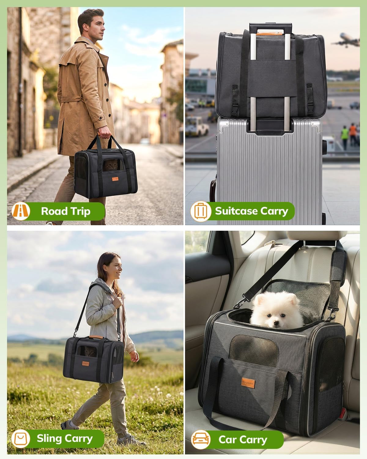 Soft Cat Carrier for Medium to Large Cats (up to 20 lbs) with Dual-Sided Cushion, Secure Buckle, and Foldable Bowl - Versatile Pet Carrier for Small Dogs (Dark Gray)