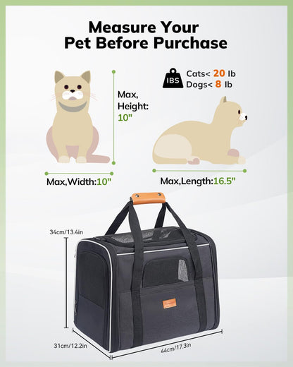 Soft Cat Carrier for Medium to Large Cats (up to 20 lbs) with Dual-Sided Cushion, Secure Buckle, and Foldable Bowl - Versatile Pet Carrier for Small Dogs (Dark Gray)