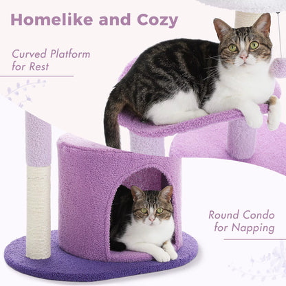 Cactus-Inspired Cat Tree with Curved Perch, Removable Top Bed, and Integrated Scratching Post for Indoor Cats