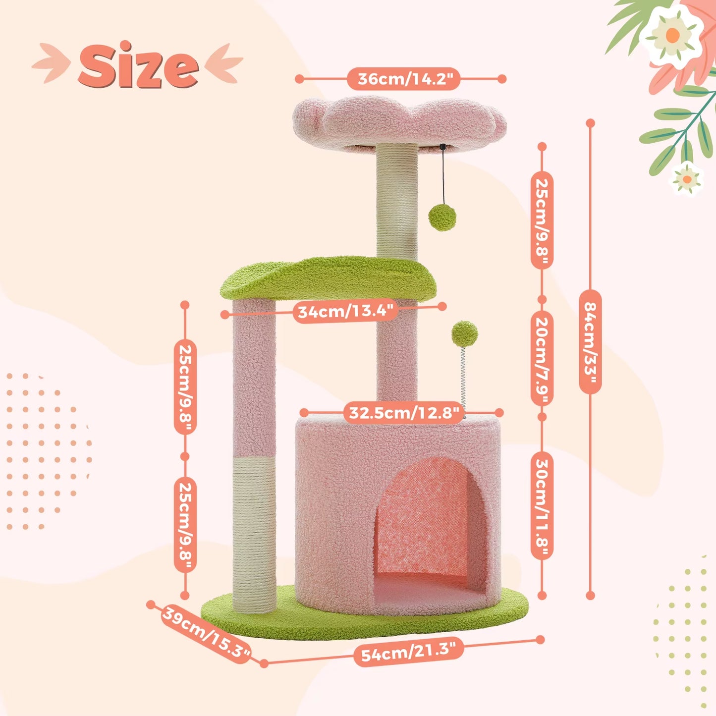 Cactus-Inspired Cat Tree with Curved Perch, Removable Top Bed, and Integrated Scratching Post for Indoor Cats