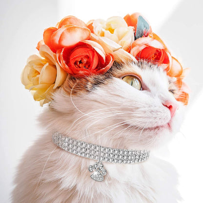 Set of 3 Adjustable Rhinestone Pet Collars with Glitter Pendant for Small Dogs and Cats (White)