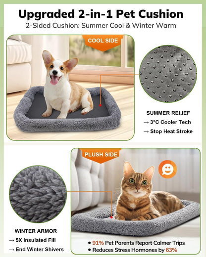 Soft Cat Carrier for Medium to Large Cats (up to 20 lbs) with Dual-Sided Cushion, Secure Buckle, and Foldable Bowl - Versatile Pet Carrier for Small Dogs (Dark Gray)