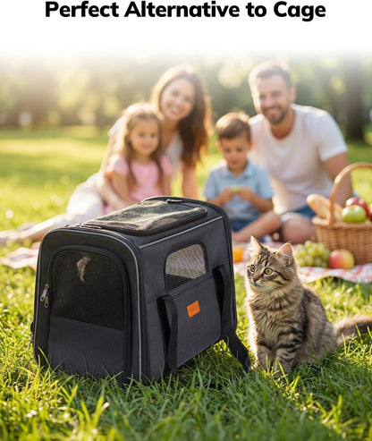 Soft Cat Carrier for Medium to Large Cats (up to 20 lbs) with Dual-Sided Cushion, Secure Buckle, and Foldable Bowl - Versatile Pet Carrier for Small Dogs (Dark Gray)