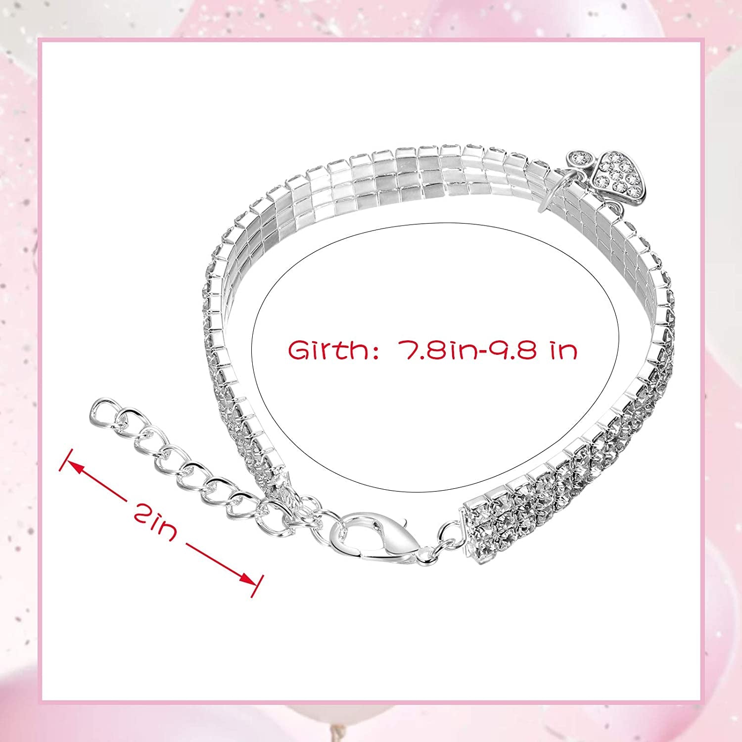 Set of 3 Adjustable Rhinestone Pet Collars with Glitter Pendant for Small Dogs and Cats (White)