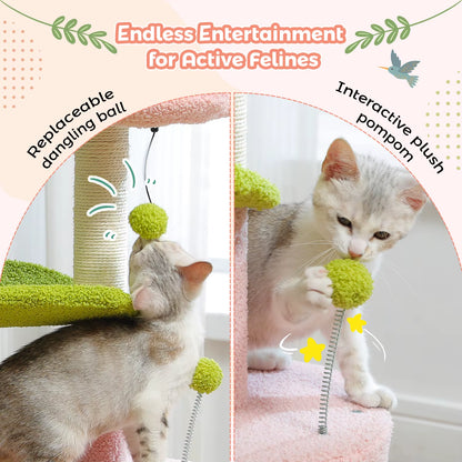 Cactus-Inspired Cat Tree with Curved Perch, Removable Top Bed, and Integrated Scratching Post for Indoor Cats