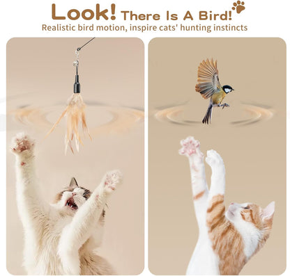 Interactive Feather Teaser Cat Toy - 34.5" Wand with Bell, Engaging Playtime Accessory for Kittens and Cats, Brown Feather